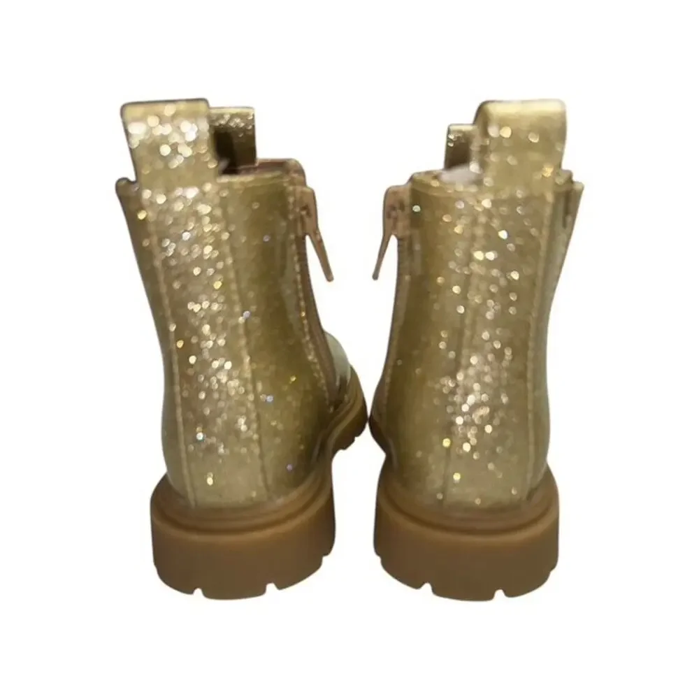 Thereabouts Toddler Girl size 6 Medium Boots Gold Underglass Lil Elisa Flat Heel
